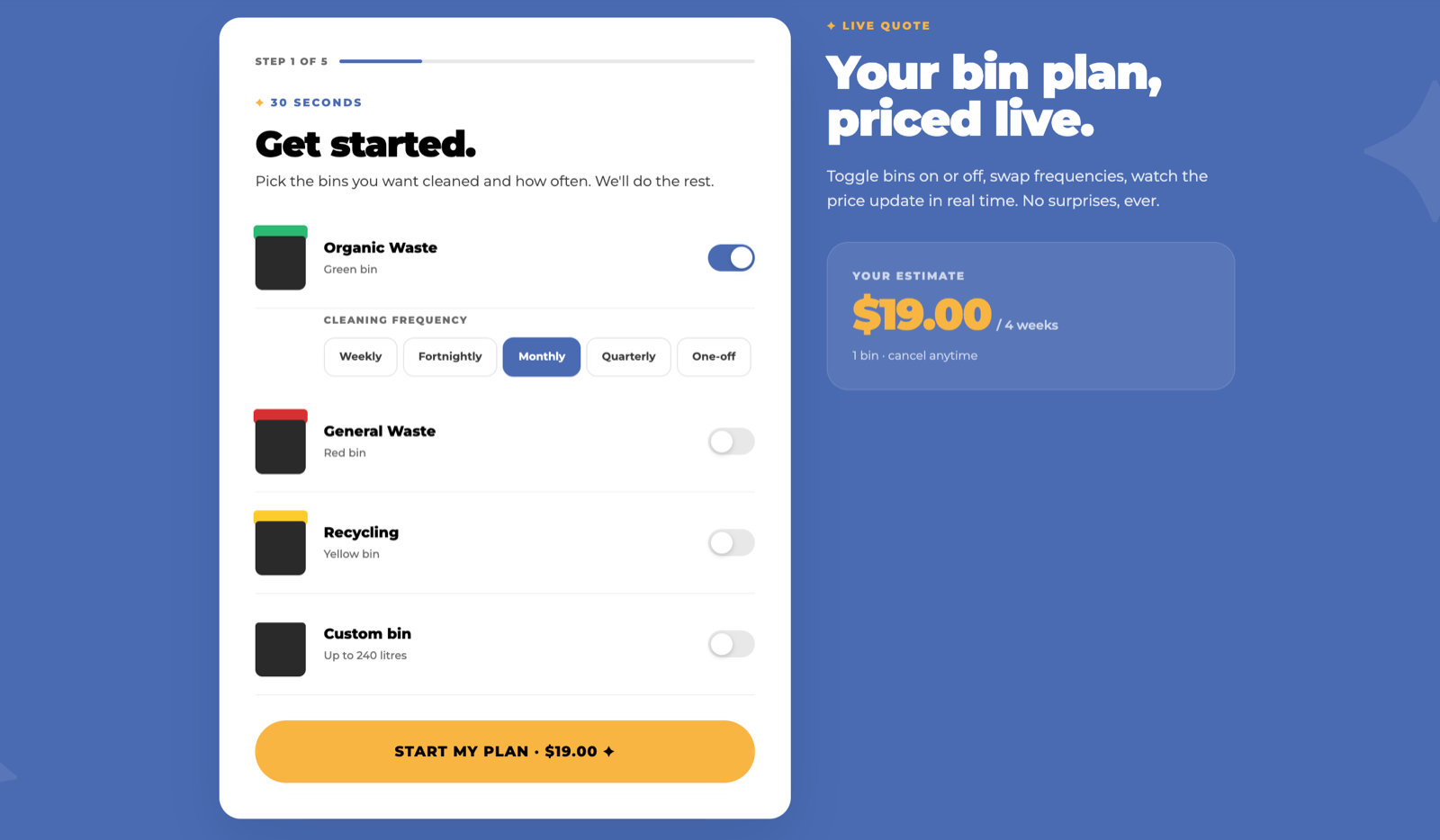 The custom five-step booking form