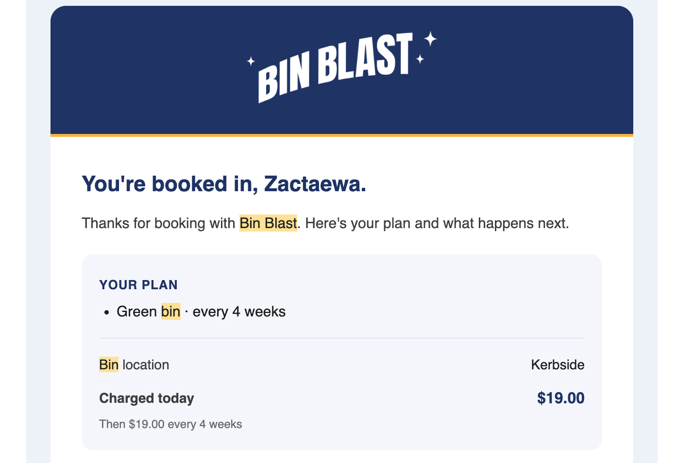 On-brand automated order confirmation email