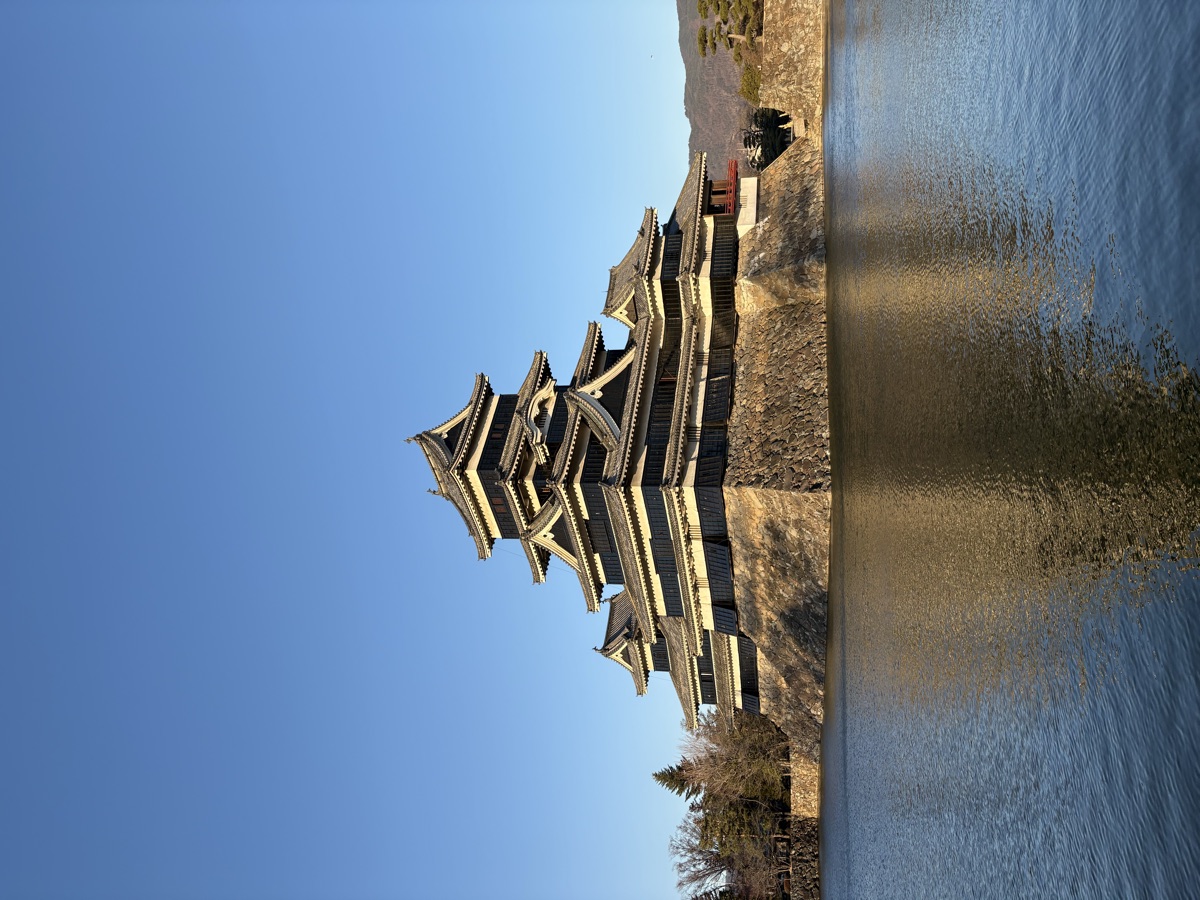 Matsumoto Castle reflected in its moat, Japan