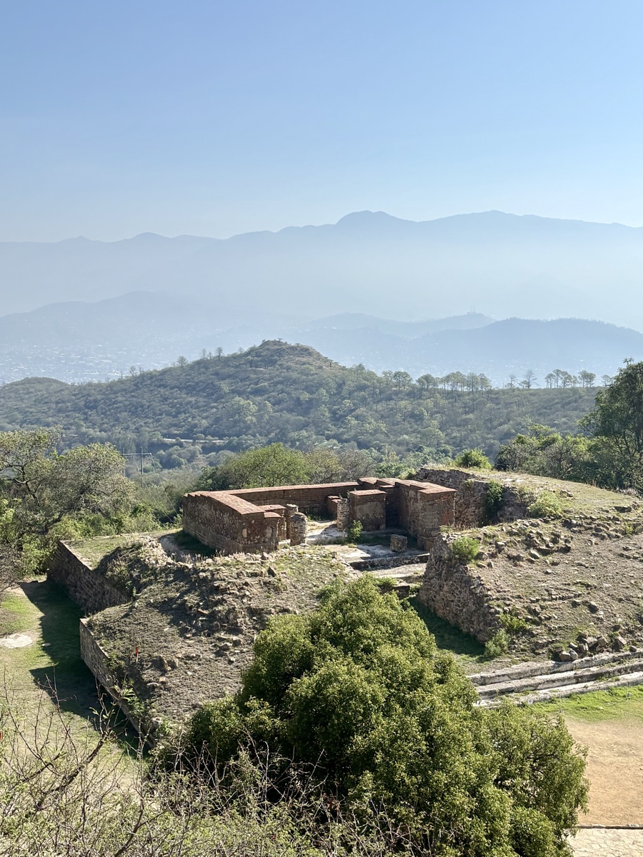 Hilltop stone ruins above the valley near Oaxaca, Mexico